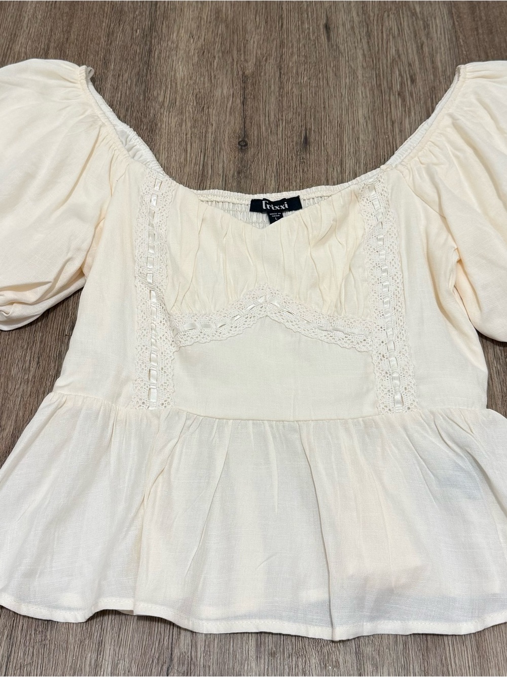 Trixxi Cream Lace-Trim Peasant Blouse